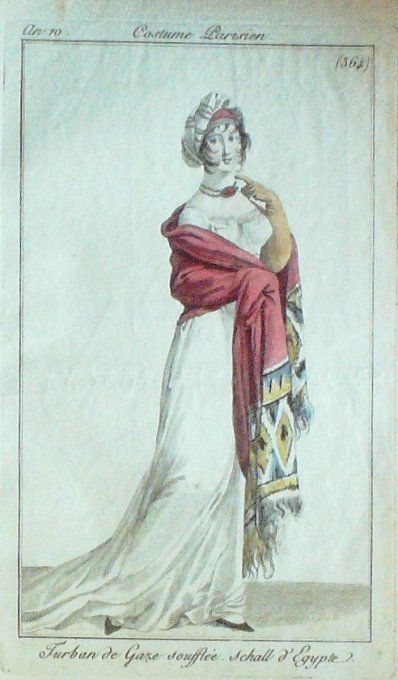 Gravure Mode Costume Parisien 1802 an 10 # 364 (eau forte old Fashion plate
