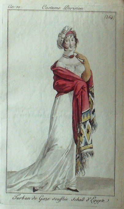 Gravure Mode Costume Parisien 1802 an 10 # 364 (eau forte old Fashion plate