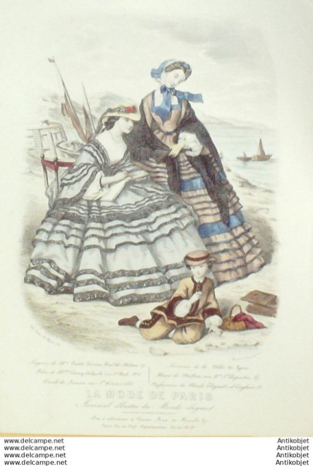 Gravure Mode Courrier des Dames 1874 # 3602 (eau forte old Fashion plate)