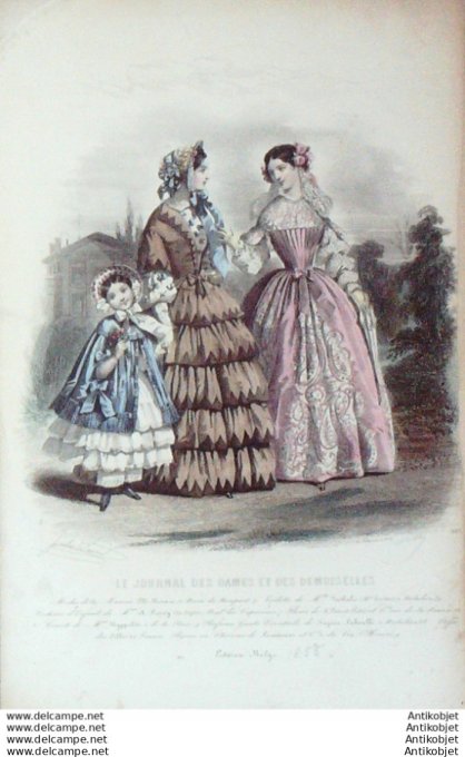 Gravure de mode Journal des Dames Demoiselles 1855 n°367 (Maison Hachez)
