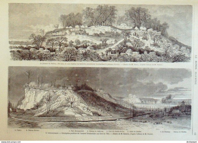 Le Monde illustré 1870 n°717 Plateau d'Avron Rosny (93) Gentilly (94) Versailes (78)