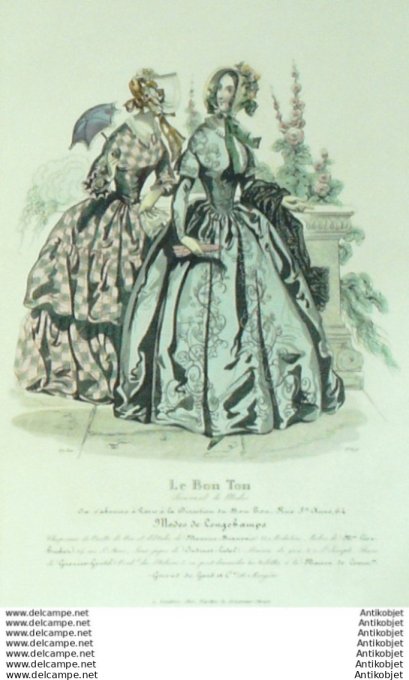 Gravure Mode Le Bon Ton 1843 # 676 (aquarelle old fashion plate)