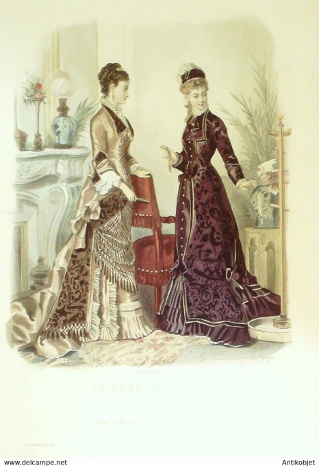 Gravure de mode La Mode illustrée 1877 n°47 (Maison Fladry)