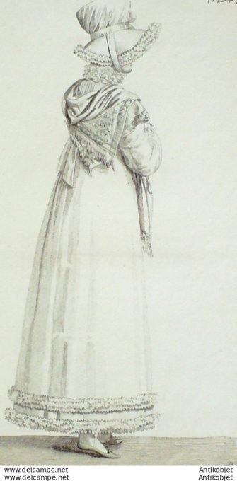 Gravure de mode Costume Parisien 1814 n°1424b Robe perkale