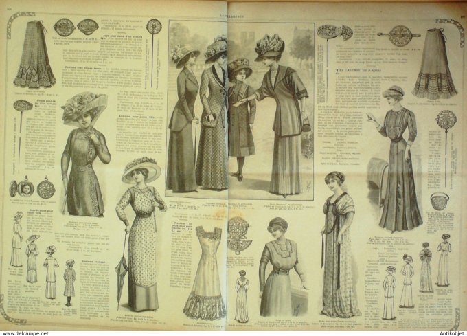La Mode illustrée journal 1910 n° 11 Toilettes Costumes Passementerie