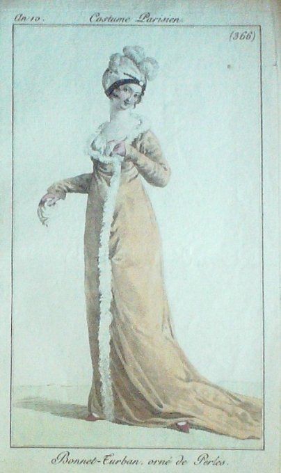 Gravure Mode Costume Parisien 1802 an 10 # 366 (eau forte old Fashion plate