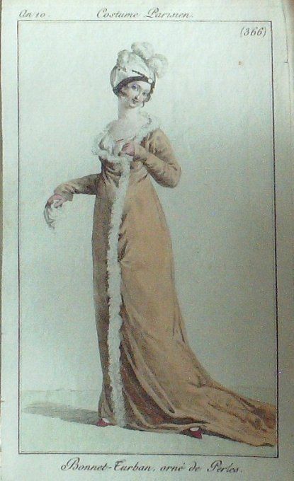 Gravure Mode Costume Parisien 1802 an 10 # 366 (eau forte old Fashion plate