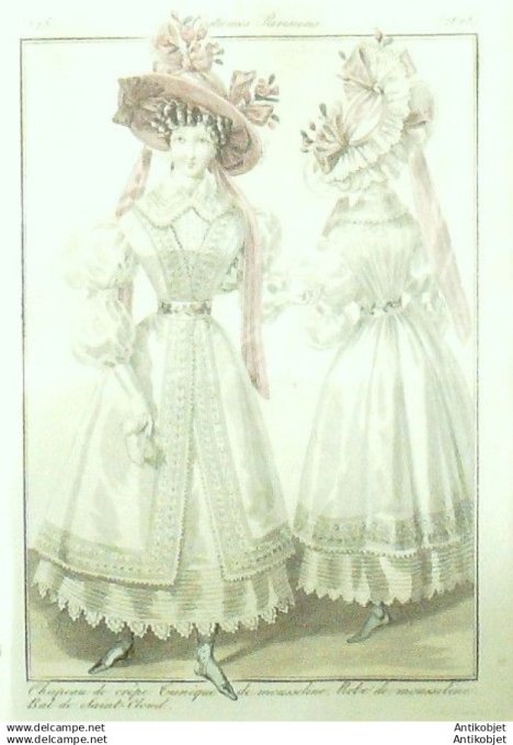 Gravure Mode Costume Parisien 1828 # 2628 (eau forte old Fashion plate