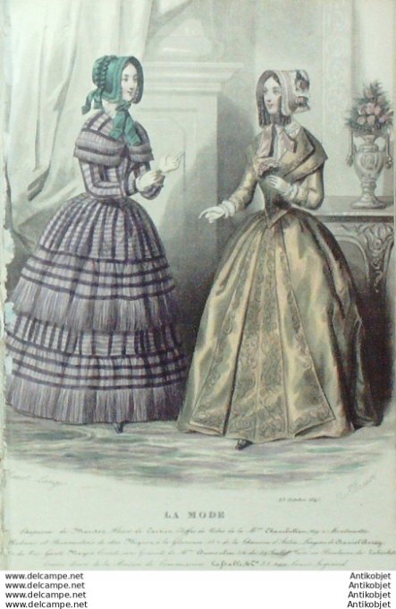 Gravure La mode 1845 # 32 (aquarelle old Fashion plate)