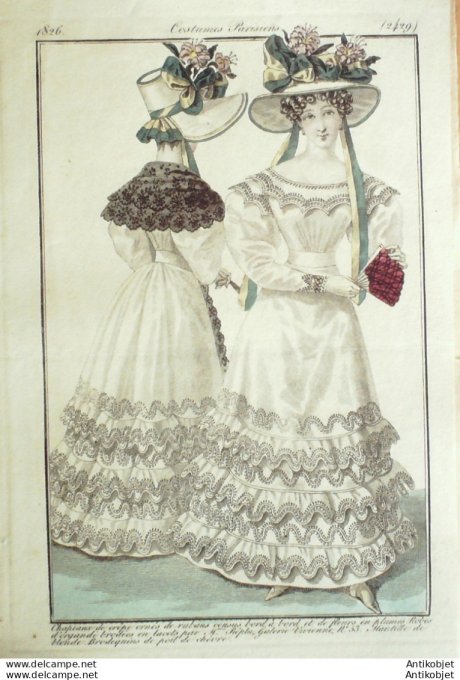 Costume Parisien 1826 # 2429 Robes d'organdi brodées