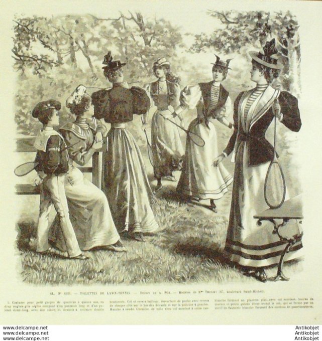 Gravure de mode Revue de la mode Gazette NB (maison Thirion) Tenues de Lawn-Tennis