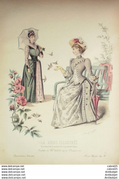 Gravure de mode La Mode illustrée 1890 n°16 (Maison Gradoz)