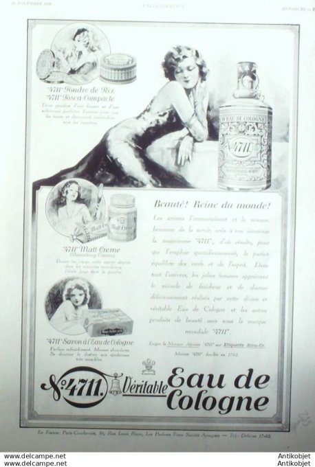 Publicite Cosmetique Eau de Cologne Beaute Reine du monde 1931