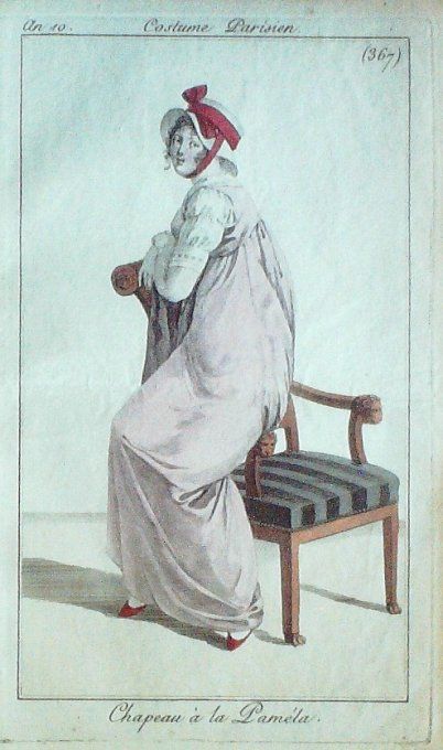 Gravure Mode Costume Parisien 1802 an 10 # 367 (eau forte old Fashion plate