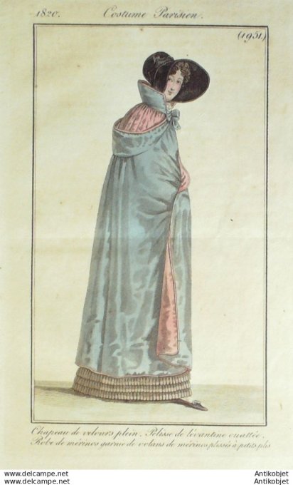 Gravure Mode Costume Parisien 1820 # 1951 (eau forte old Fashion plate