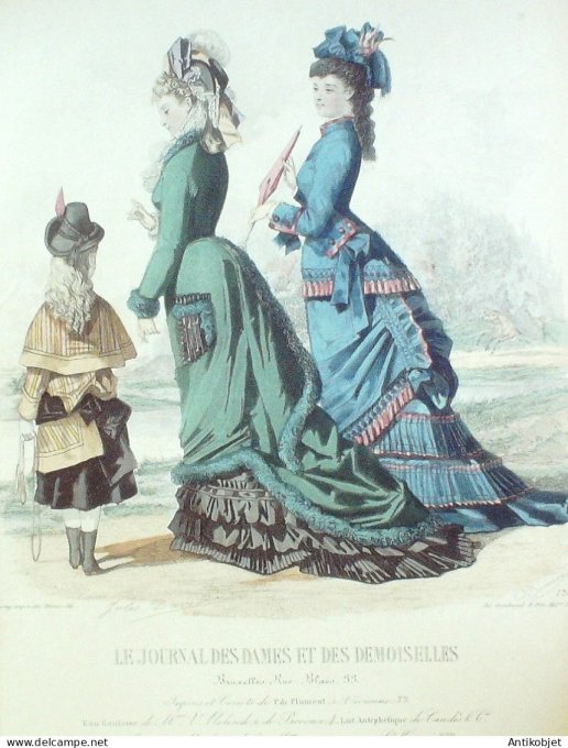 Gravure Mode J.Dames & Demoiselles 1870 # 1305 (Old Fashion plate)