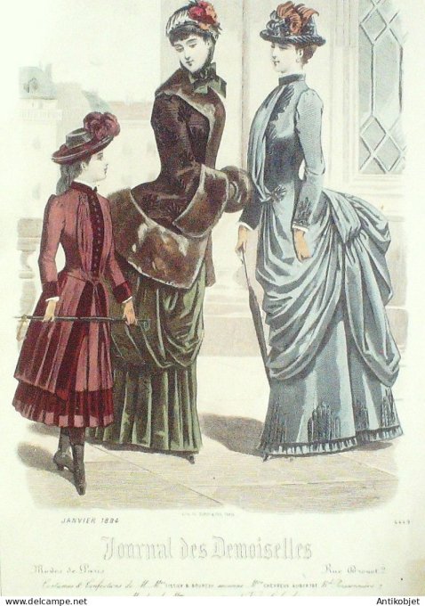 Gravure Mode J.Demoiselles 1884 # 4449 (aquarelle Old Fashion plate)
