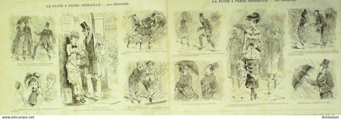 La Caricature 1880 #  46 Il pleut Bergère Robida Barret Draner Esquisses maritimes Gino
