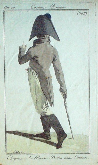 Gravure Mode Costume Parisien 1802 an 10 # 368 (eau forte old Fashion plate