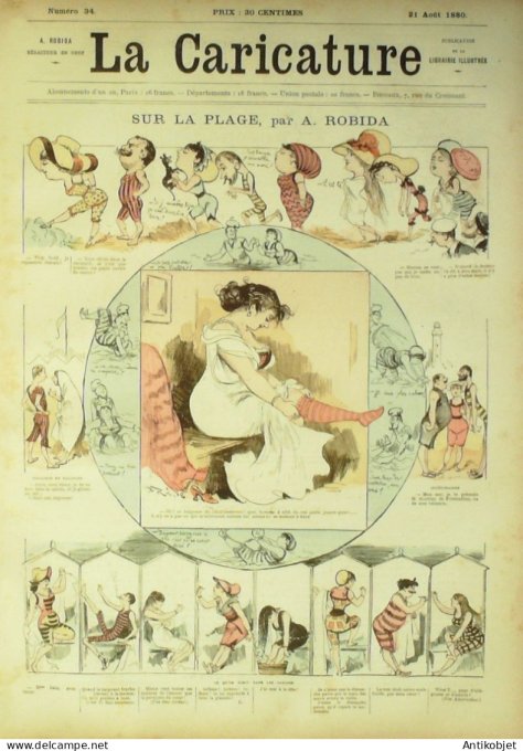La Caricature 1880 #  34 Sue la plage Bains de mer Robida Négro