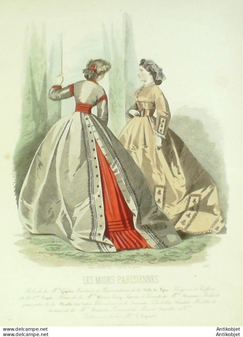 Gravure Les Modes Parisiennes 1863 #1131 Toilettes tissus Maison Cagelin