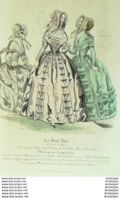 Gravure Mode Le Bon Ton 1842 # 672 (aquarelle old fashion plate)
