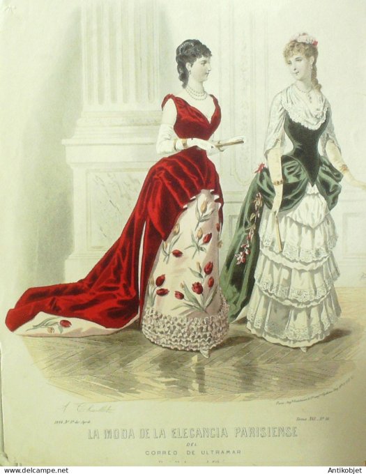 Gravure Mode Elegance Parisienne 1884 # 16 (Old Fashion plate)