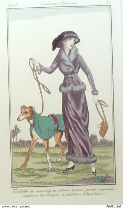 Gravure de mode Costume Parisien 1913 pl.047 TAQUOY Maurice Toilette coursing