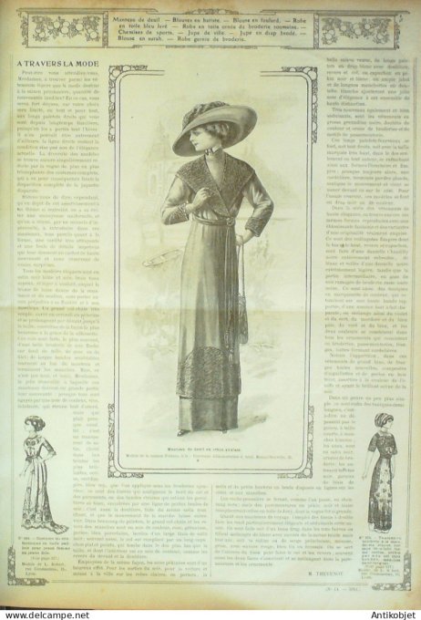 La Mode illustrée journal 1911 n° 14 Toilettes Costumes Passementerie