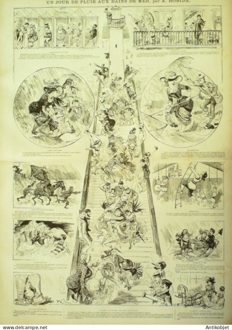 La Caricature 1880 #  34 Sue la plage Bains de mer Robida Négro