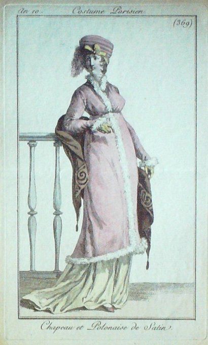 Gravure Mode Costume Parisien 1802 an 10 # 369 (eau forte old Fashion plate