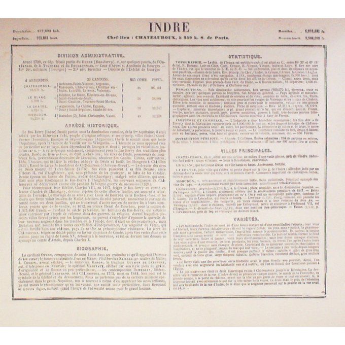 Carte INDRE (36) CHATEAUROUX Graveur VILLEREY 1871
