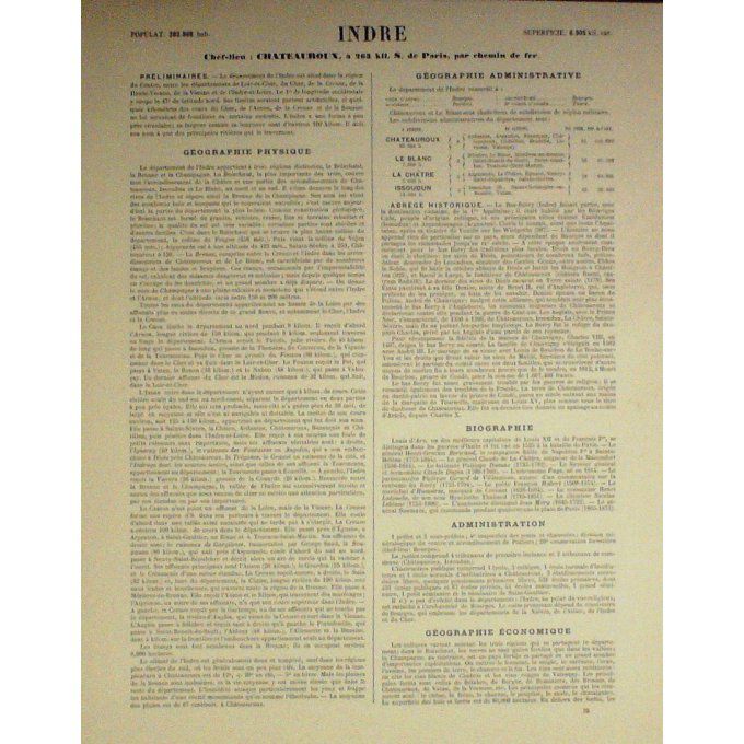Carte INDRE (36) CHATEAUROUX Graveur LECOQ WALTNER BARBIER 1868