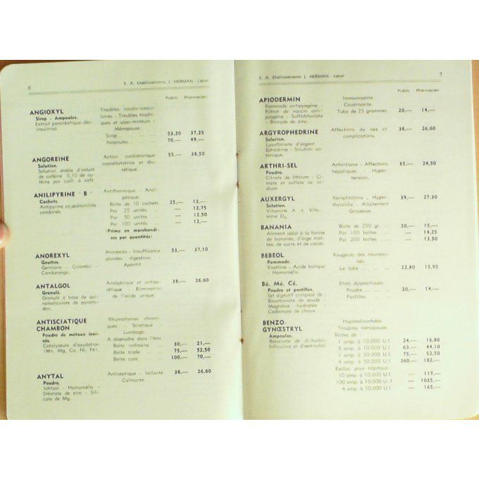 Catalogue J.HERMAN LABOR thérapeuthique BRUXELLES 1948