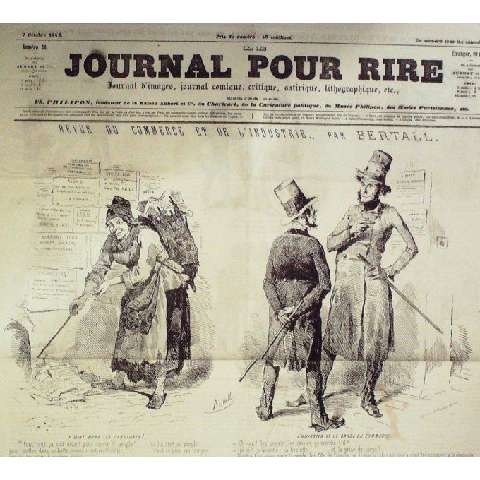 Le Journal pour RIRE 1848 n° 36 COMMERCE INDUSTRIE BERTALL PARTIE de CHASSE MONTA V