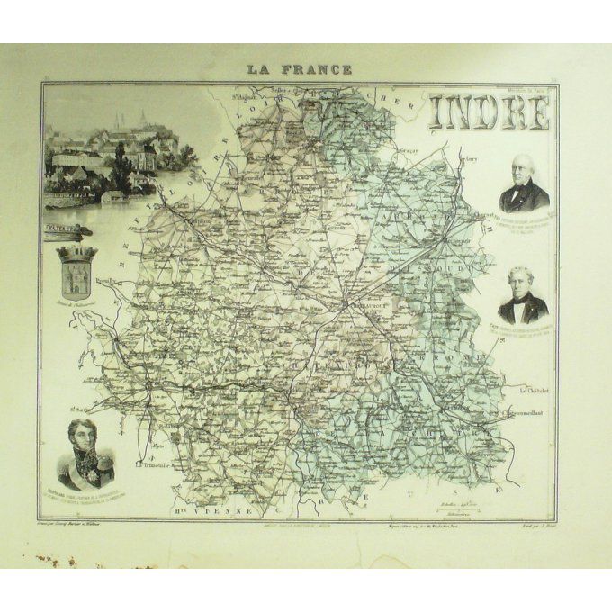 Carte INDRE (36) CHATEAUROUX Graveur LECOQ WALTNER BARBIER 1868