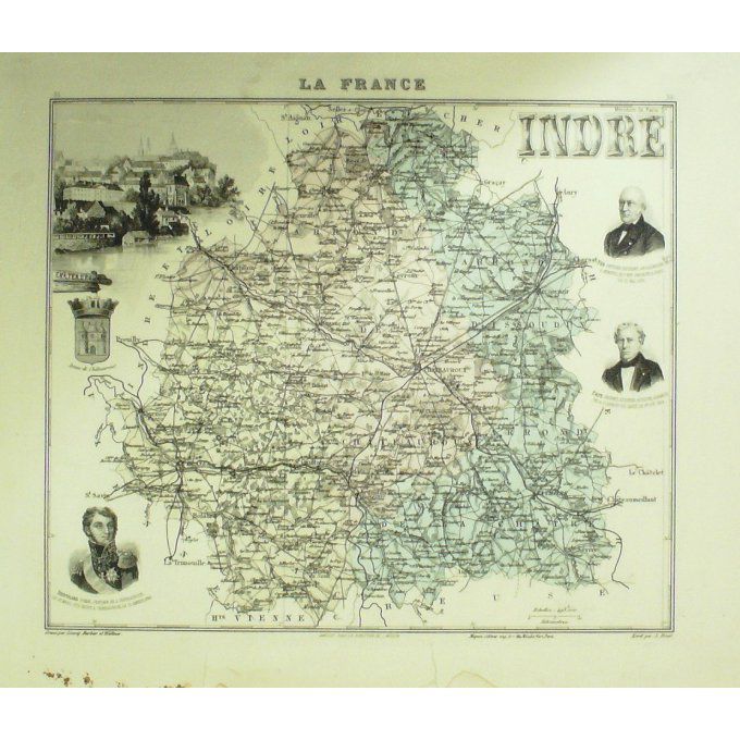Carte Indre (36) Chateauroux Graveur Lecoq Waltner Barbier 1868