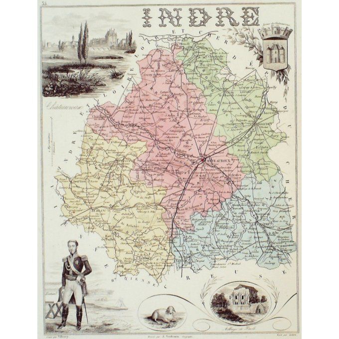 Carte INDRE (36) CHATEAUROUX Graveur VILLEREY 1871