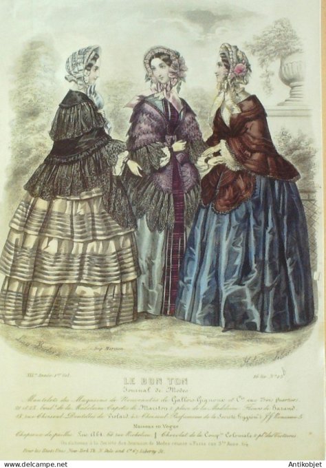 Gravure Mode Le Bon Ton 1852 19 # 25b (aquarelle old fashion plate)