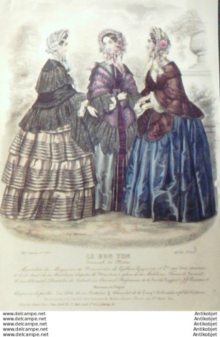 Gravure Mode Le Bon Ton 1852 19 # 25b (aquarelle old fashion plate)