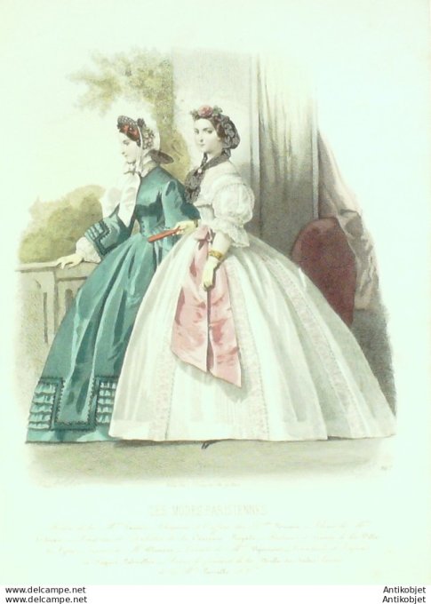 Gravure Les Modes Parisiennes 1861 # 967 Robes en Vichy Maison Fauvet