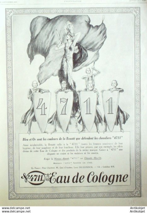 Publicite Cosmetique Eau de Cologne bleu & or sont les couleurs de la beaute 1929