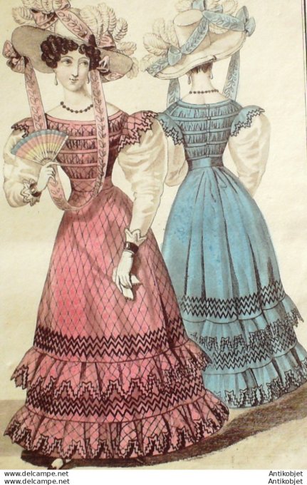 Gravure de mode Costume Parisien 1826 n°2430 Robes de batiste imprimées