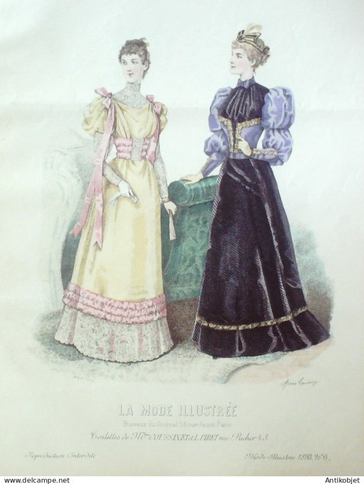 Gravure Mode illustree 1893 # 06 (Old Fashion plate) RARE