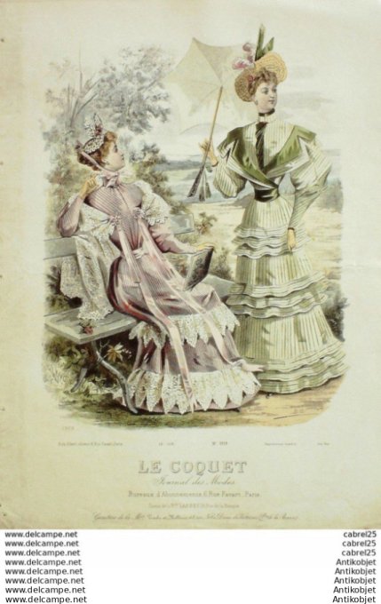 Gravure Mode Le Coquet 1893 # 12 (Old Fashion plate)