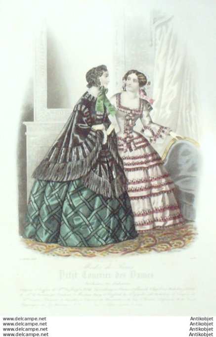 Gravure Mode Courrier des Dames 1853 # 2732 (eau forte old Fashion plate)