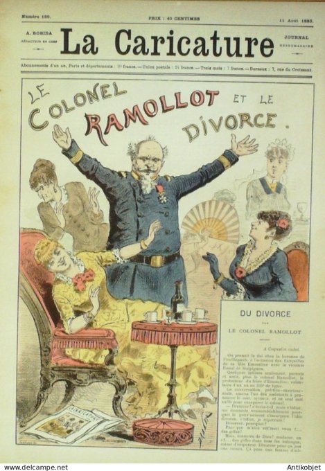 La Caricature 1883 #189 Colonel Ramollot et le divorce Draner Noris Jules Claretie Robida
