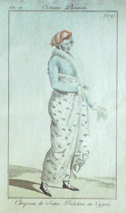 Gravure Mode Costume Parisien 1802 an 10 # 371 (eau forte old Fashion plate