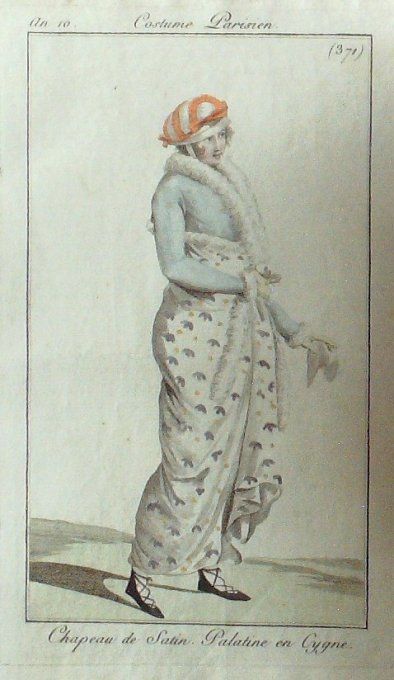 Gravure Mode Costume Parisien 1802 an 10 # 371 (eau forte old Fashion plate