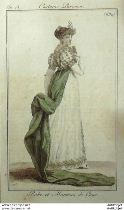 Gravure Mode Costume Parisien 1805 an 13 # 632 (eau forte old Fashion plate